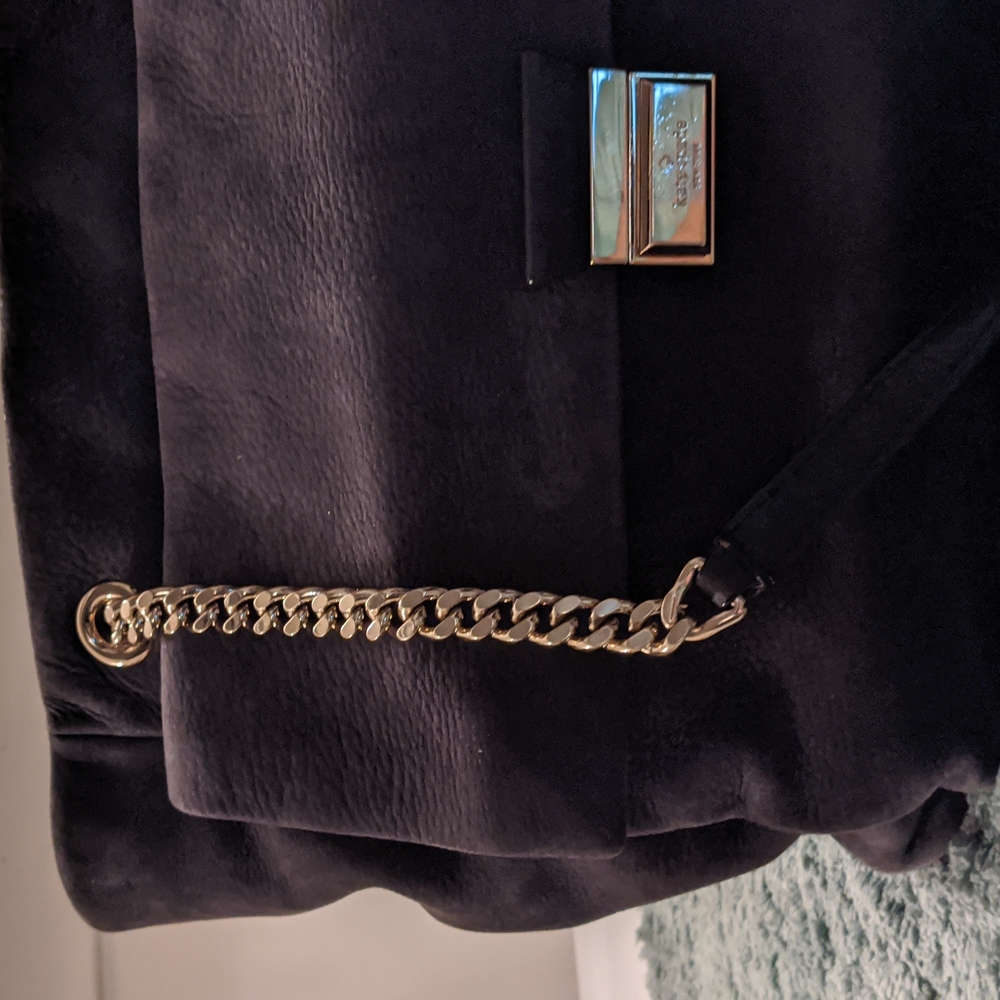 Kate Spade Dark Gray Suede lg purse with lg front pocket, Gold chain & Leather - Picture 7 of 16